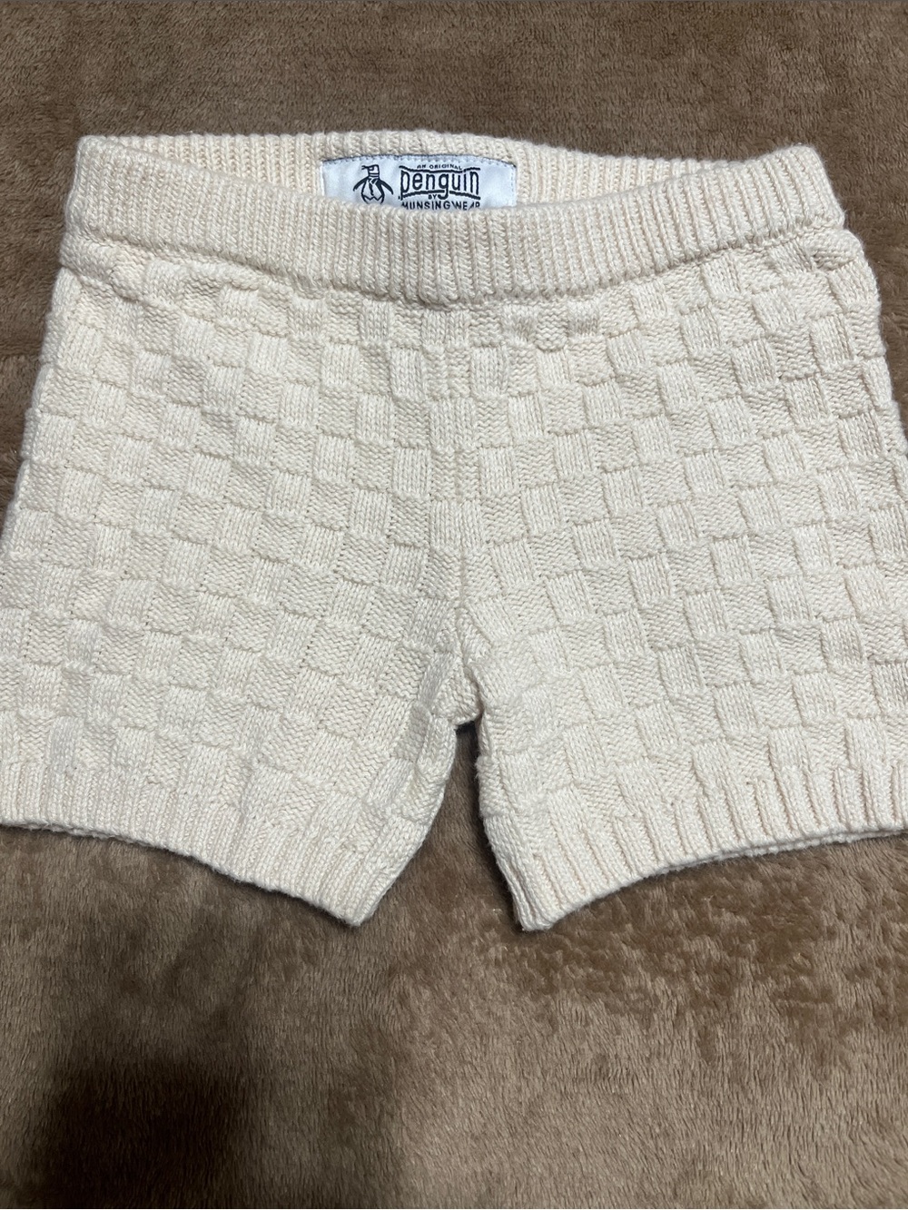 Original Penguin Cream Knit Checker-Textured Bike Shorts